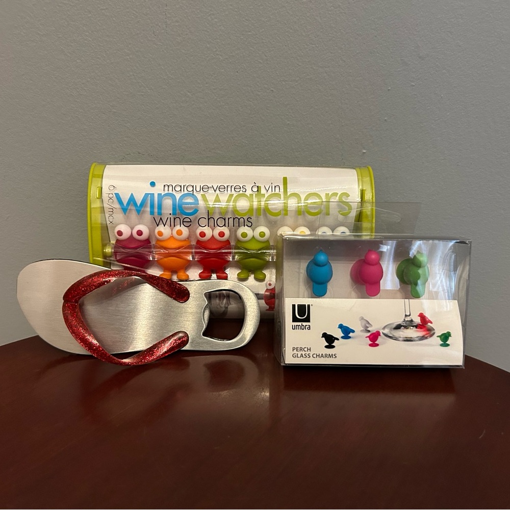 Bar Accessories - Joie and Umbra Wine Charms, Wild Eye Designs Bottle Opener